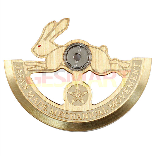 Golden hollow rabbit rotor oscillating weight for Miyota NH35 NH36 watch movement.