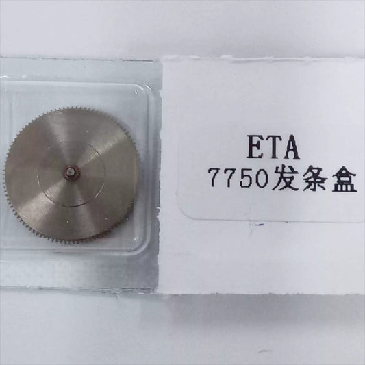Silver complete barrel with mainspring for ETA7750 movement, precision watch spare part, durable and reliable.