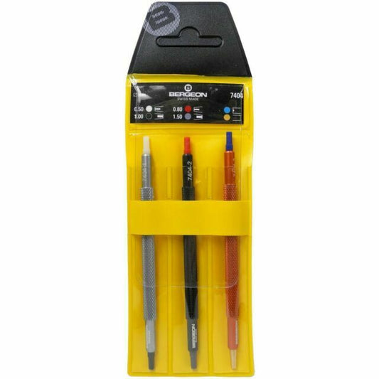 Bergeon 7404 quartz watch hand fitting tools set, precision screwdriver kit for watch repair.