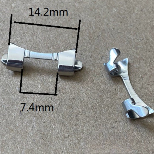Silver Steel Curved End Links Spring Bars for Watch Bands, 14.2x7.4mm, durable bracelet accessory.