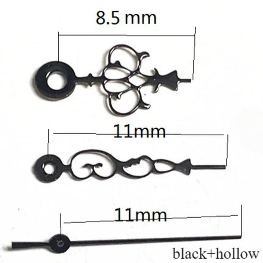 Black hollow floral watch hands, 11x11x8.5mm, for Miyota 2035 quartz movement accessories.