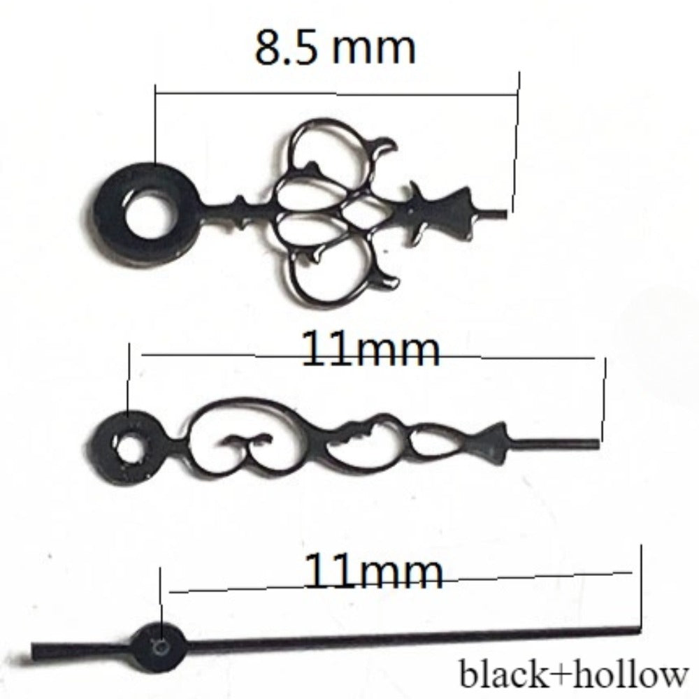 Black trim hollow floral watch hands for Miyota 2035 quartz movement, elegant accessory.