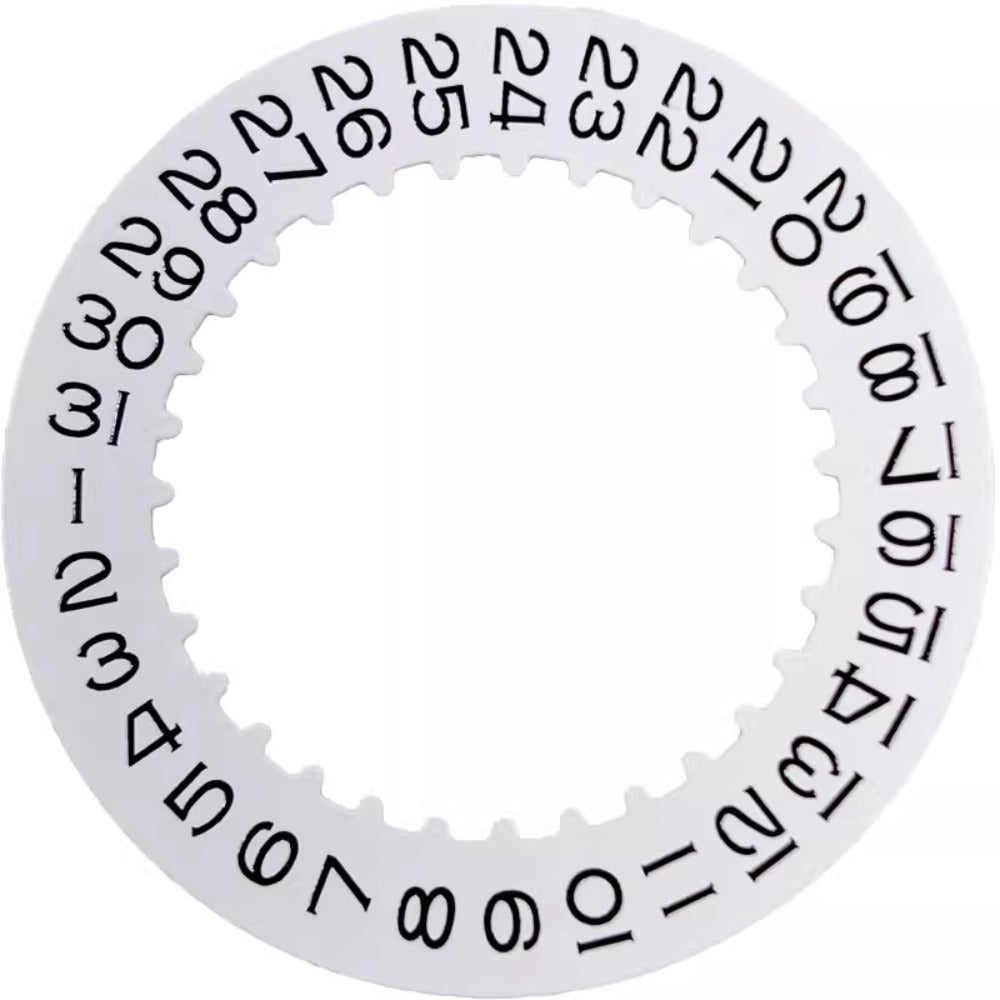 Vintage white date disk wheel by Generic, compatible with 3235/3285 mechanical watches, at 9 o'clock.