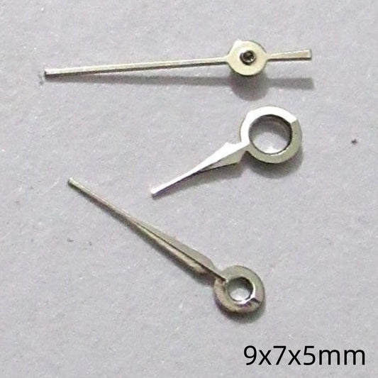 9mm silver painted watch hands set compatible with Miyota 2035 2115 2105 2305 movements.