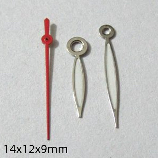 Silver-trimmed green lume watch hands set for Miyota 2035, 2115, 2105, 2305 movements.