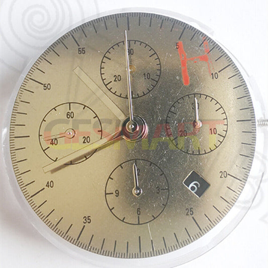 China Made 7750 mechanical watch movement with small seconds at 9 o?clock, black dial, calendar at 4:30.