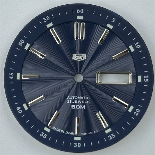 Blue 35.5mm vintage green luminous watch dial by Nail, compatible with NH35 NH36 movements.