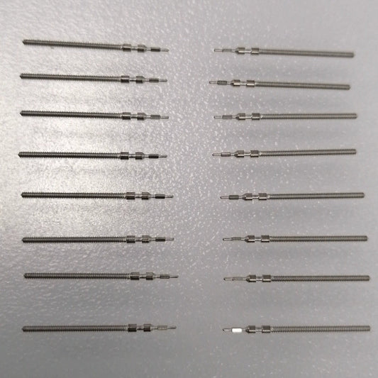 Set of 5 extended winding stems for Miyota 2035 watch movement, compatible with various watch accessories.