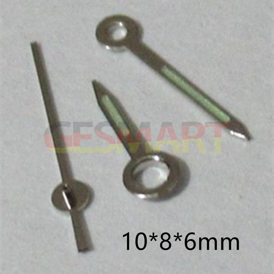 Silver trim green luminous watch hands set compatible with Miyota 2035 2115 2105 2305 movements.