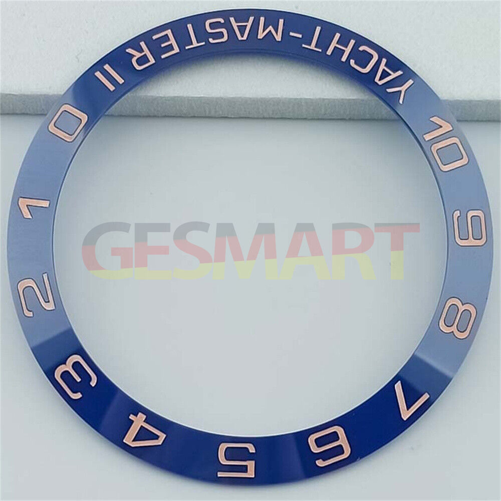 Cerulean Ceramic Slope Yacht Master Bezel Ring - 38mm Rose Gold Finish