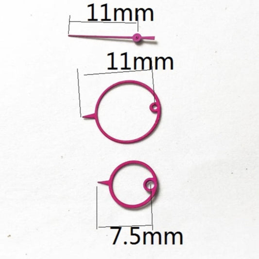 Plum purple hollow ring watch hands, 11x11x7.5mm, for Miyota 2035 quartz movement.