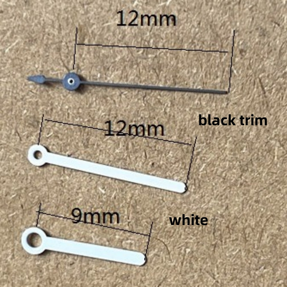 White painted round pointed watch hands set, 12x12x9mm, for Ronda 515 quartz movement, precision fit.