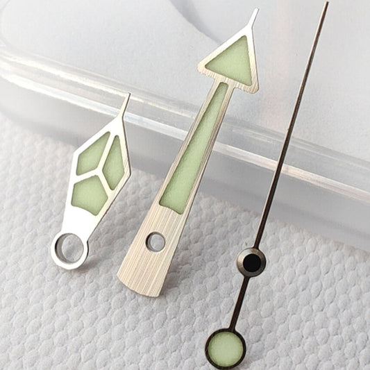Silver Trim C3 Green Lume watch hands for NH34, NH35, NH36, NH38, NH39, NH70, and 4R/6R movements