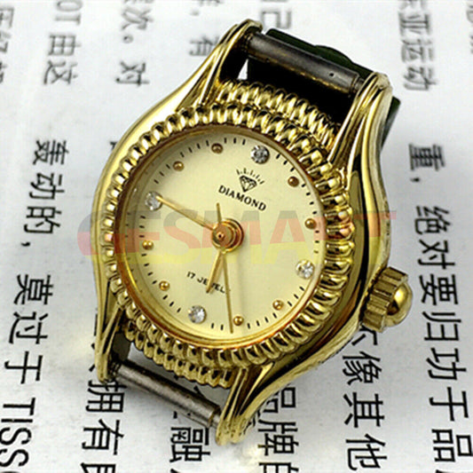 SHANGHAI DIAMOND manual mechanical lady watch with yellow dial and golden nail markers, elegant design.