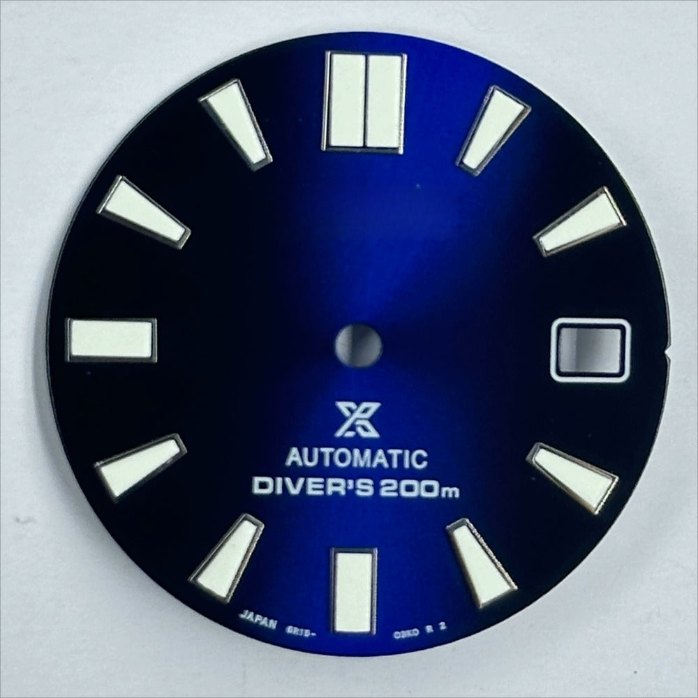 Gradual blue and black 28.5mm luminous watch dial with green glow, compatible with NH35 NH36 movements.
