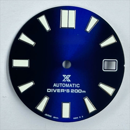 Gradual blue and black 28.5mm luminous watch dial with green glow, compatible with NH35 NH36 movements.