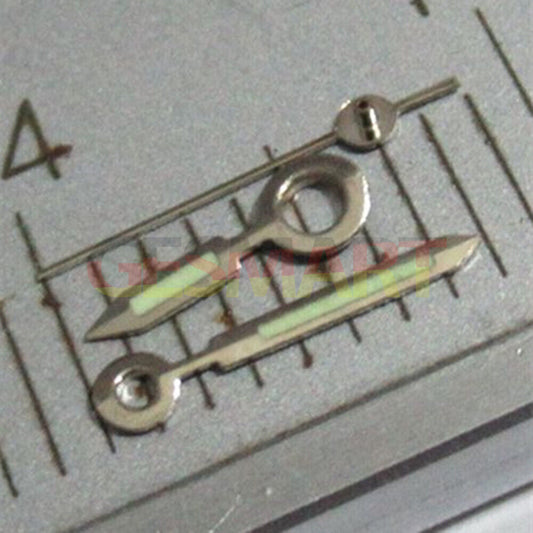 Silver trim green luminous watch hands set by Miyota, compatible with 2035, 2115, 2105, 2305 movements
