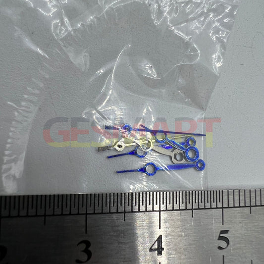 13mm blue hollow watch hands with no lume, compatible with Miyota 2035 quartz movement by #6 brand.