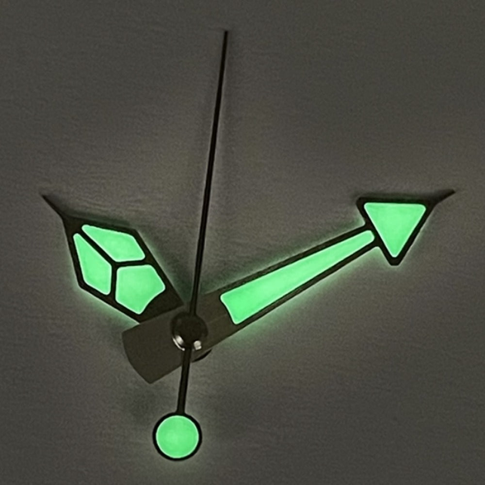 Silver trim C3 green lume vintage watch hands for NH34 NH35 NH36 series, perfect for restoration projects.