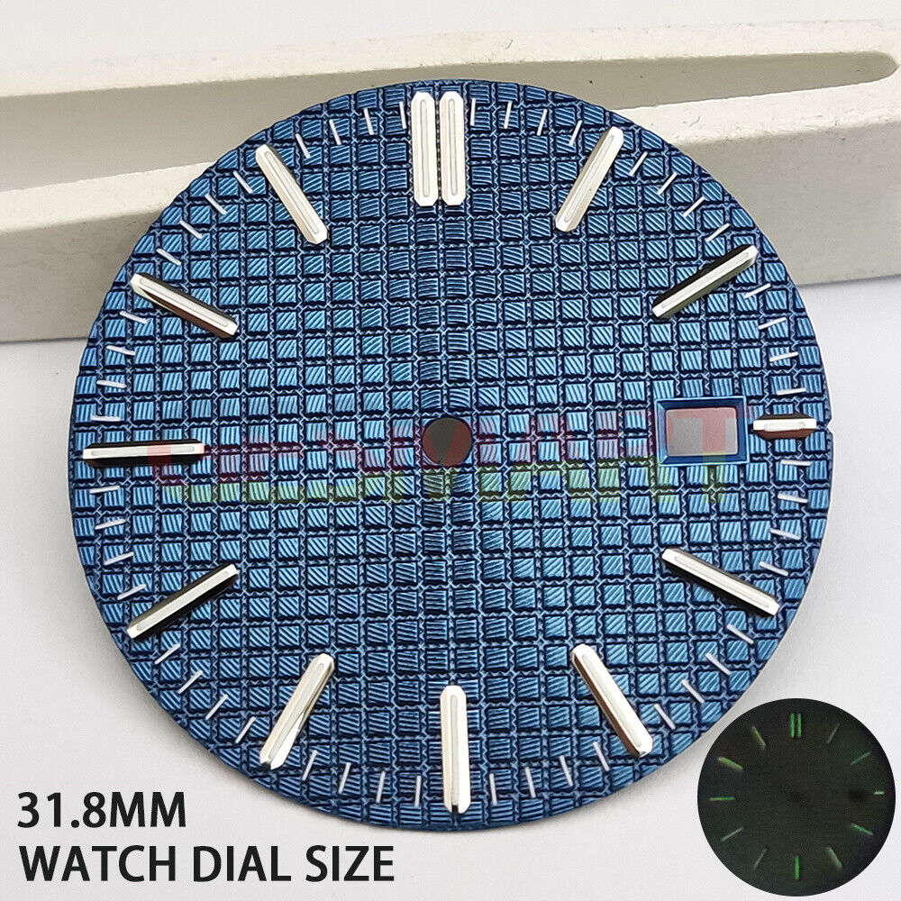 Vibrant Green Lume Watch Dial with Silver Trim - Fits NH35 Movement