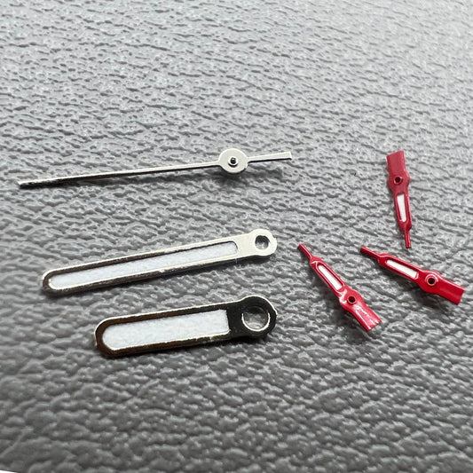 Set of 2 red small used watch hands for VD53 VD54 VD57 movements, perfect for precise repairs.