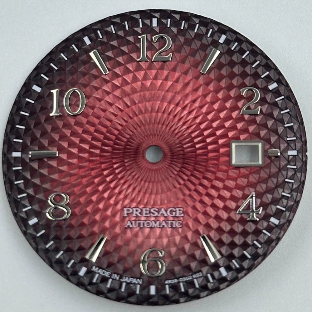 Gradual Red 35mm Silver Nail Datejust watch dial, for NH35 NH36 movement, stylish design.