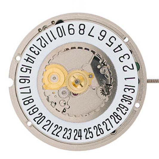 ETA 955.414 quartz watch movement with date display at 3 and 6 o'clock, Swiss precision.
