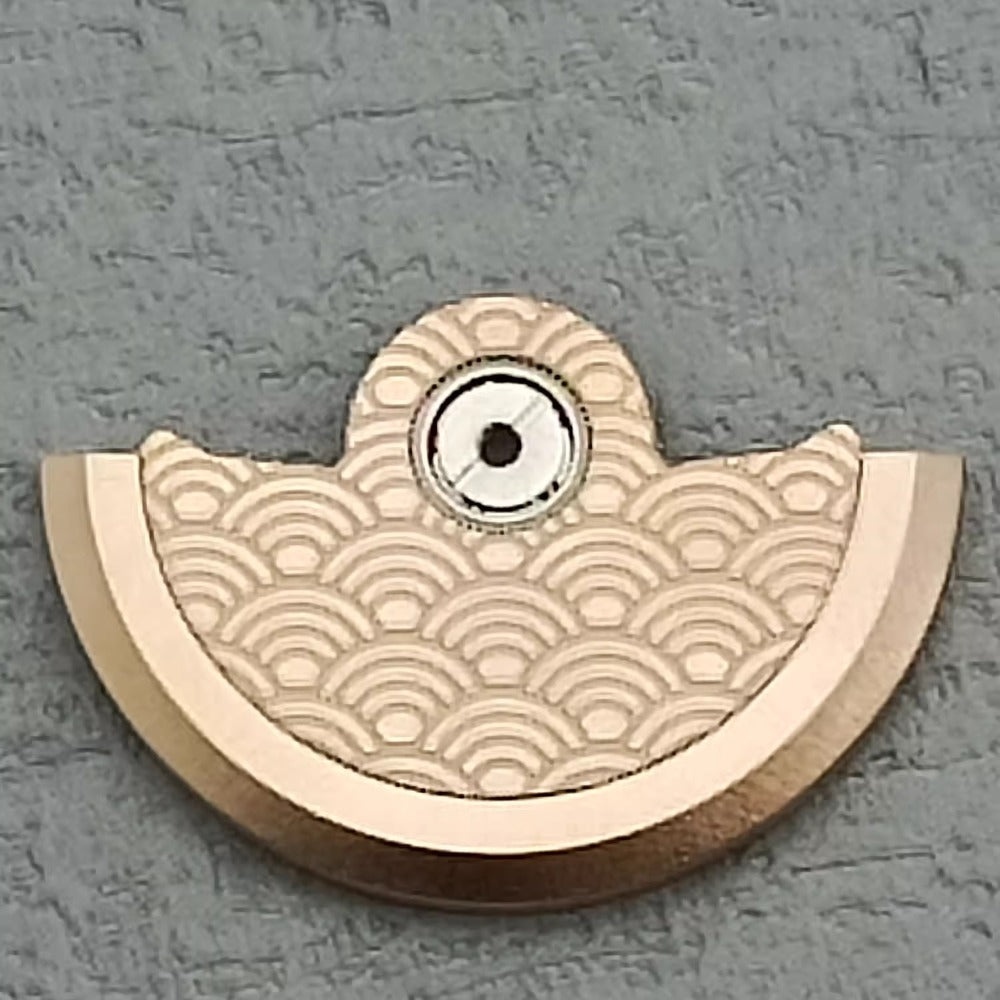 Rose gold waved rotor oscillating weight for NH34 NH35 NH36 NH38 watch movement enhancing style and function.