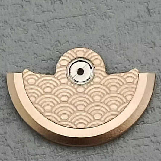 Rose gold waved rotor oscillating weight for NH34 NH35 NH36 NH38 watch movement enhancing style and function.