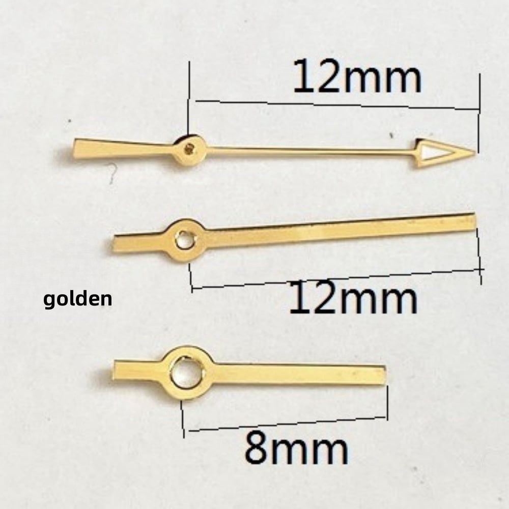 Golden trim watch hands set, 12x12x8mm, for Ronda 515 quartz movement, stylish and precise accessory.