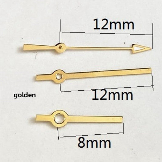 Golden trim watch hands set, 12x12x8mm, for Ronda 515 quartz movement, stylish and precise accessory.