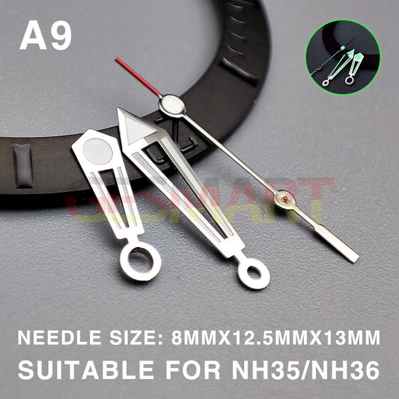 Green Lume Pointed Hollow Silver Trim Watch Hands for Miyota NH35/NH36/NH38