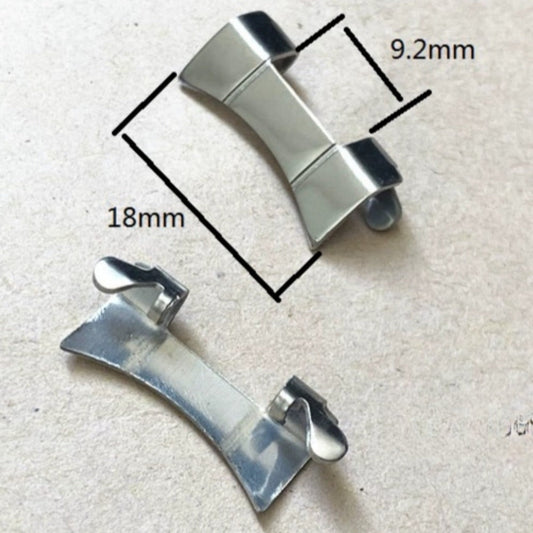 Matted silver curved end links spring bars for watch bands, 9.2x18mm size, durable bracelet accessory.