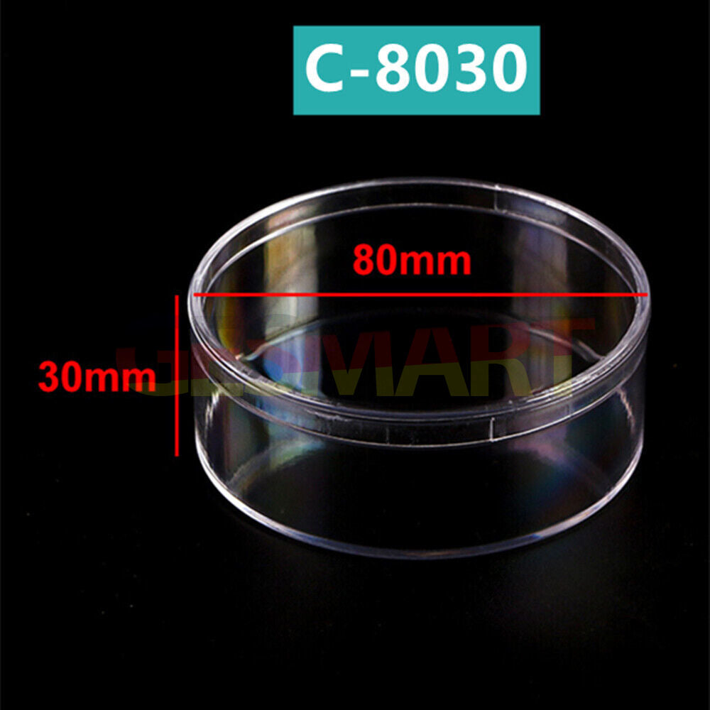 Set of 10 round transparent PS storage cases (80x30mm) for organizing small toolbox items.