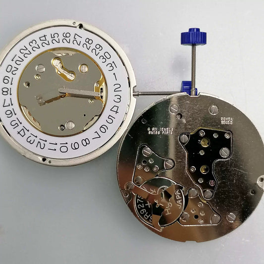 Swiss Part Ronda 5040.D quartz movement with date function at 4 o'clock for watch repairs.