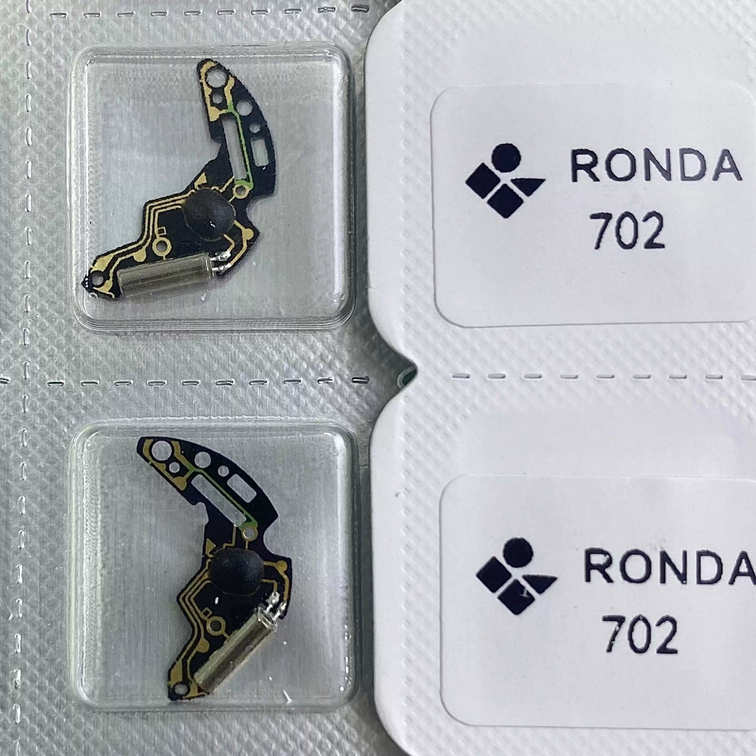 Set of 3 Swiss Made circuit boards for Ronda 702, 774, 784 watch movements, precise repair parts.