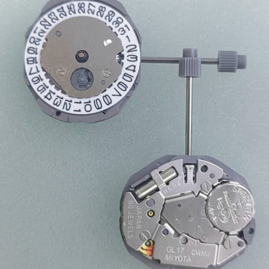 Japan-made Miyota GL17 quartz watch movement, 2 hands, single calendar, precise timekeeping part.