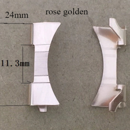 Rose Golden curved end links spring bars for 11.3x24mm bracelet watch band.