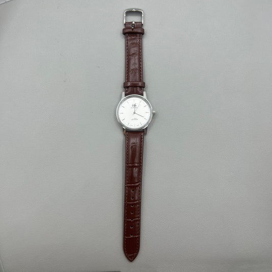 Shanghai 8120 mechanical men's watch with 36mm case, brown leather strap, 17 jewels, white dial