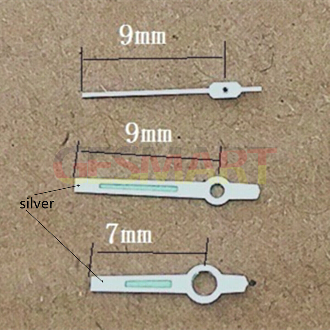 Silver trimmed green luminous 9mm watch hands for Orient 46941 46943 movement, precise fit and glow.