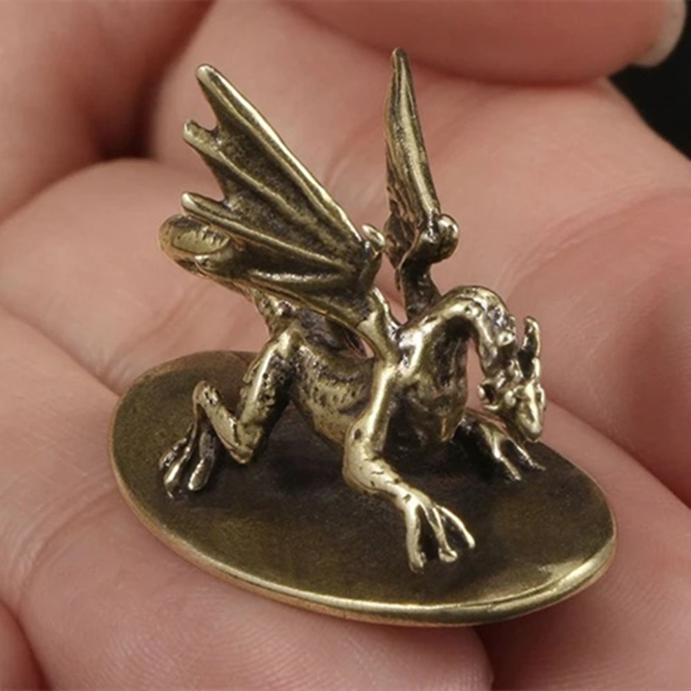 Vintage solid copper Pterosaur dragon trinket, hand-carved bronze model figurine for collectors.