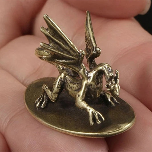 Vintage solid copper Pterosaur dragon trinket, hand-carved bronze model figurine for collectors.