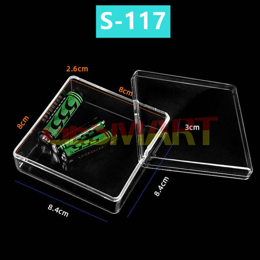 Set of 10 transparent 84x84mm PS toolbox storage cases with lid and base for organized tool protection.
