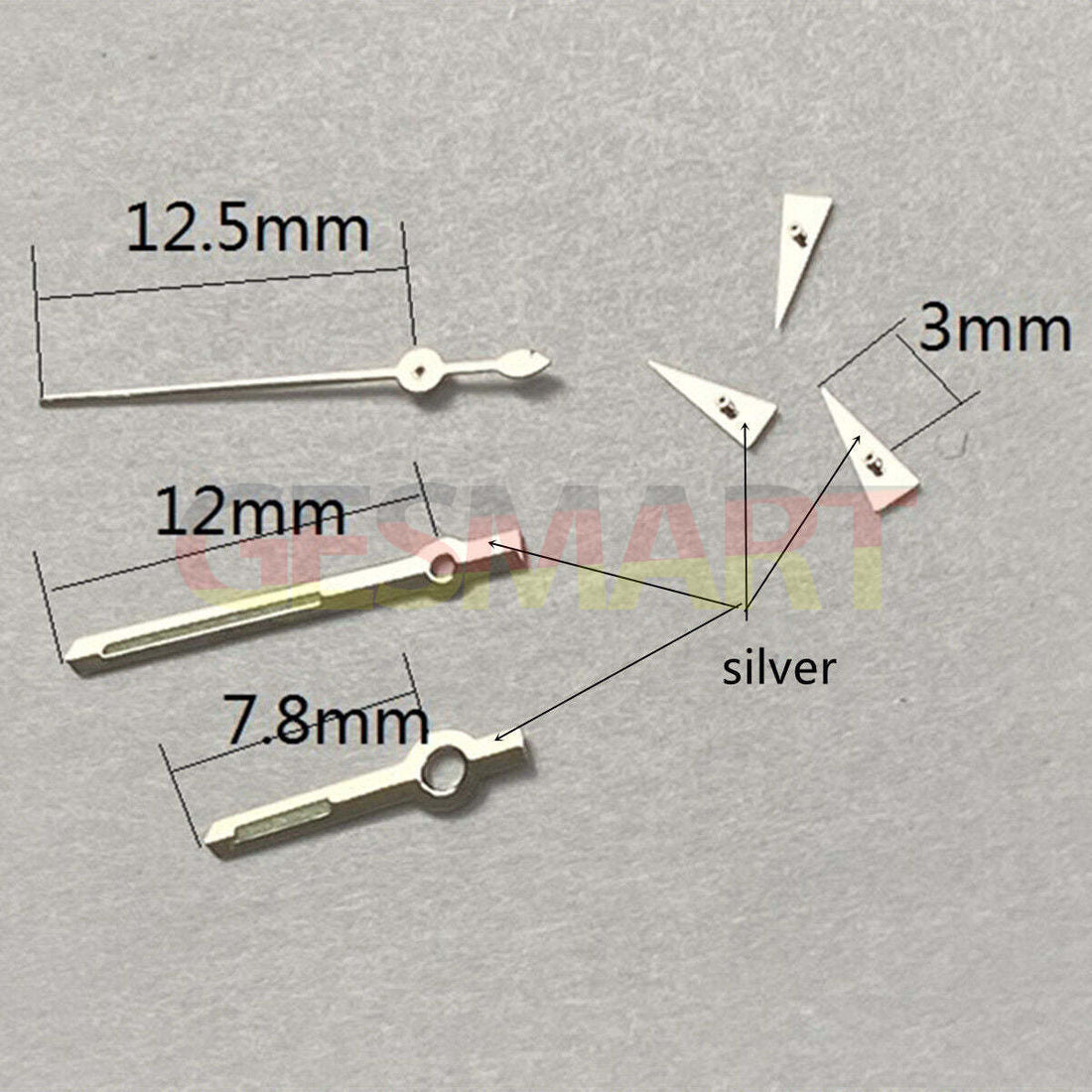 12.5mm silver trimmed green lume watch hands for Miyota OS10 OS20 OS22 OS60 OS80 movements.