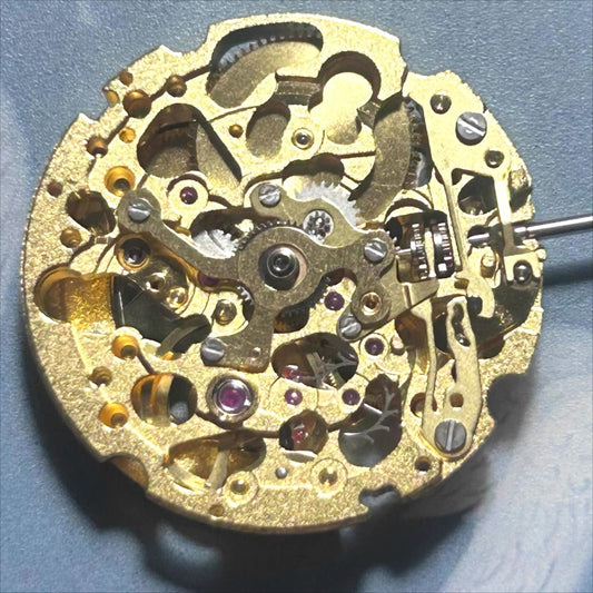 Golden Miyota 8N24 hollow mechanical watch movement by Japan Made, precise craftsmanship for timepiece repair or customization