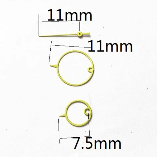 Yellow hollow big ring watch hands, 11x11x7mm, compatible with Miyota 2035 quartz movement, precision fit.