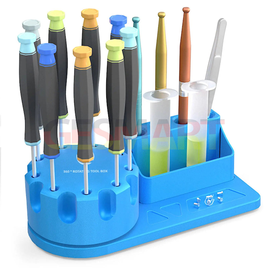 Repair Tools Storage Box with compartments for screwdrivers, pliers, and vices for organized workspace.