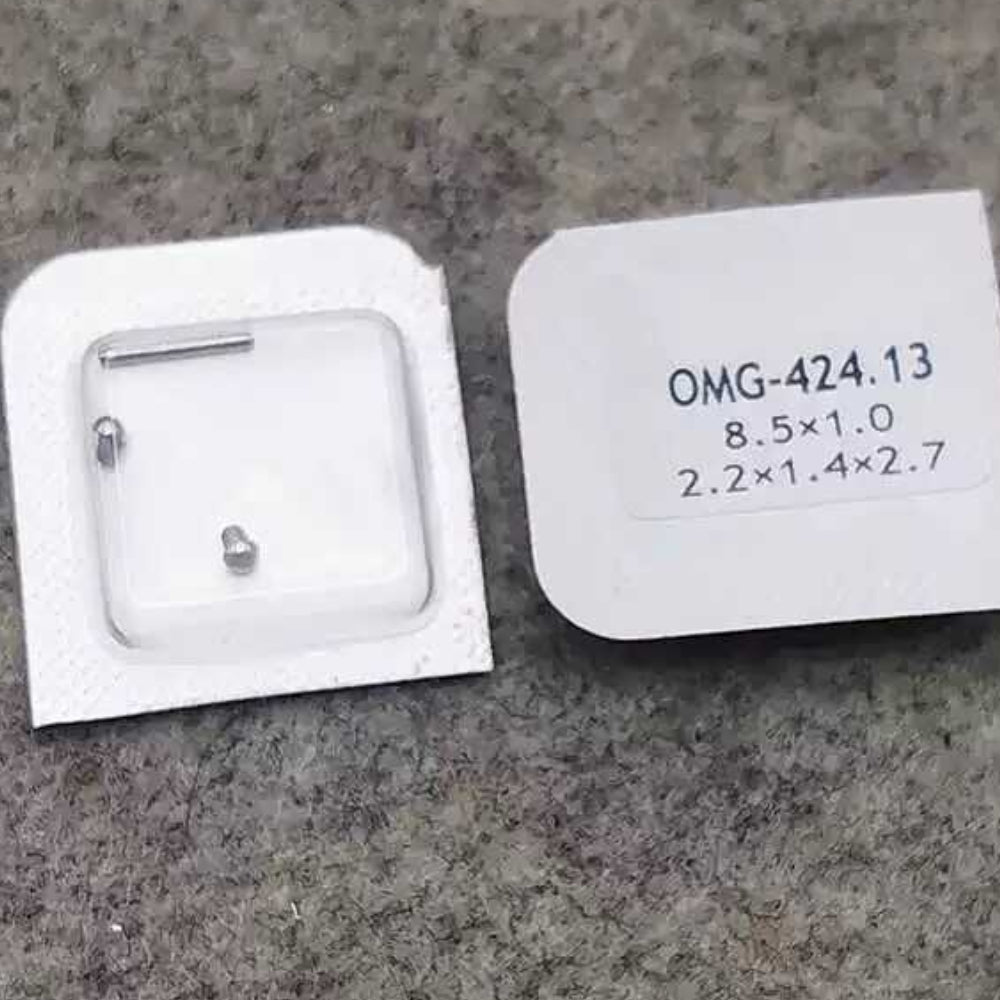 Omega 424.13 steel screws and spring bars for durable watch band repair and assembly.