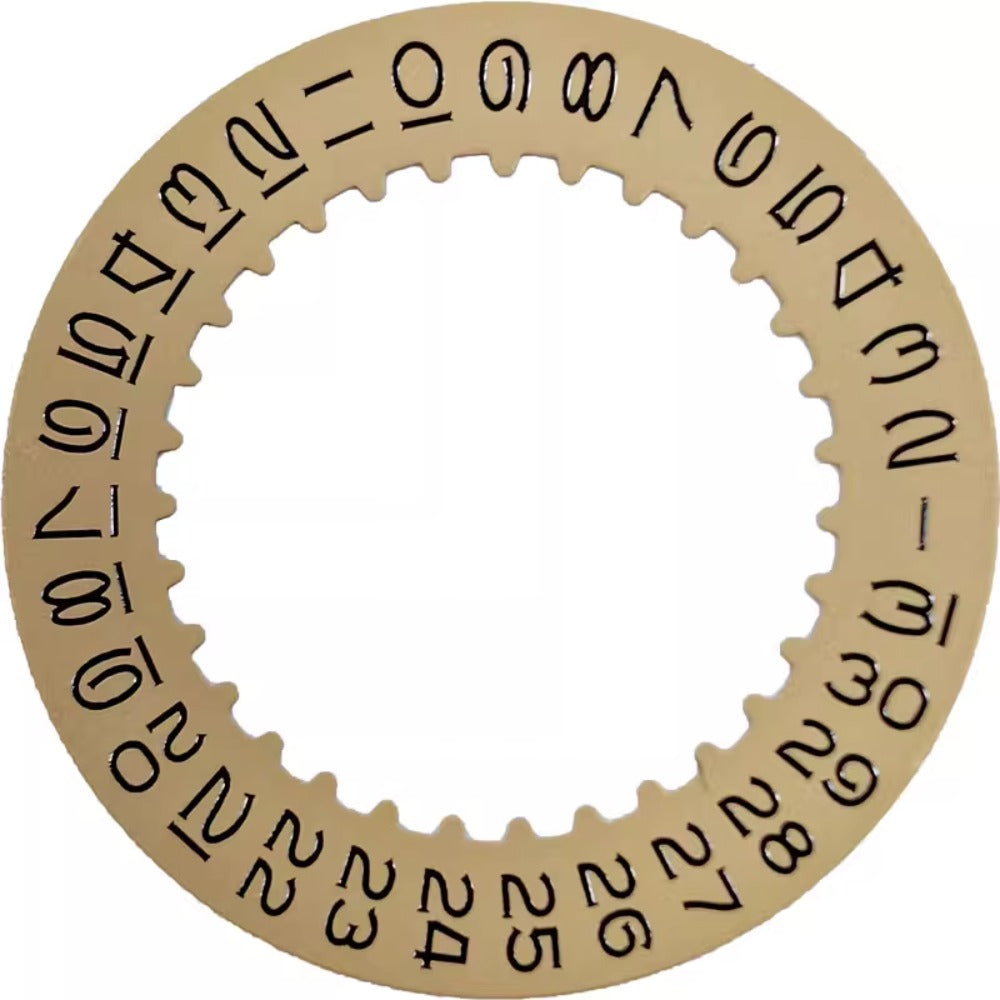 Golden date disk wheel for 3235/3285 mechanical watch movement, precise font type 9, Generic brand.