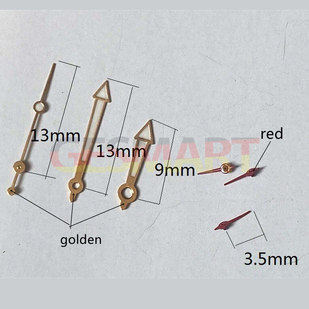 Green lume watch hands with 13mm golden trim for Miyota OS10 OS20 OS22 OS60 OS80 OS11
